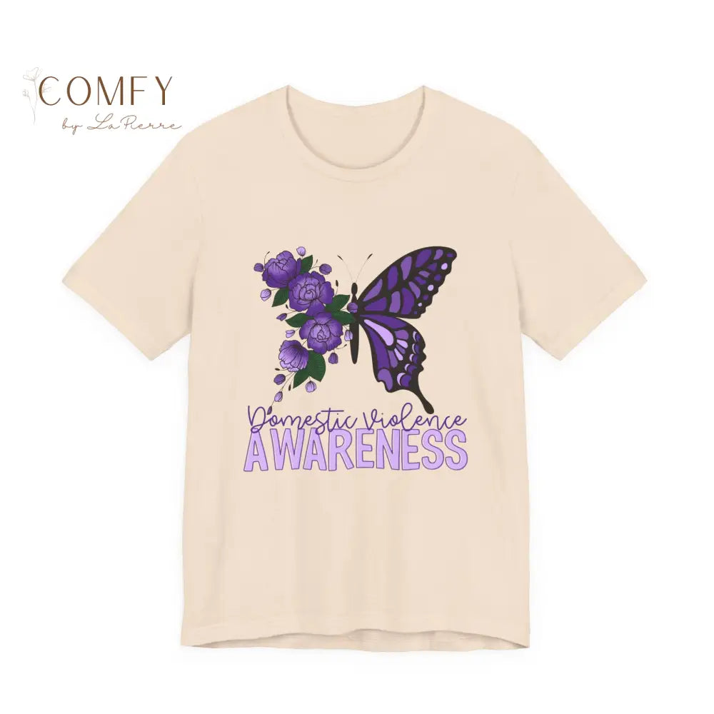 Domestic Violence Awareness Shirt • Purple Butterfly & Roses Support Tee • Unisex Awareness T-Shirt (S–3XL) Soft Cream