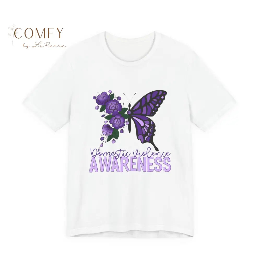 Domestic Violence Awareness Shirt • Purple Butterfly & Roses Support Tee • Unisex Awareness T-Shirt (S–3XL) White / S