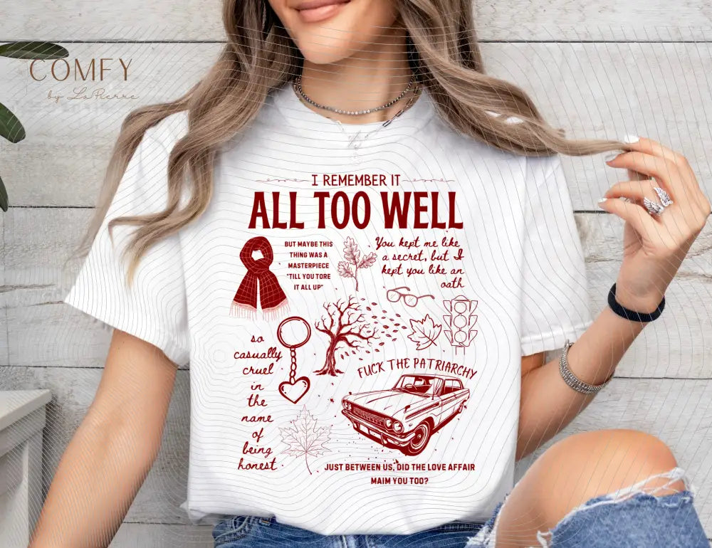 Emotional Memory Graphic Tee • Red Scarf Inspired Nostalgia Shirt • Lyric-Inspired T-Shirt • Unisex Tee (XS-5XL) T-Shirt