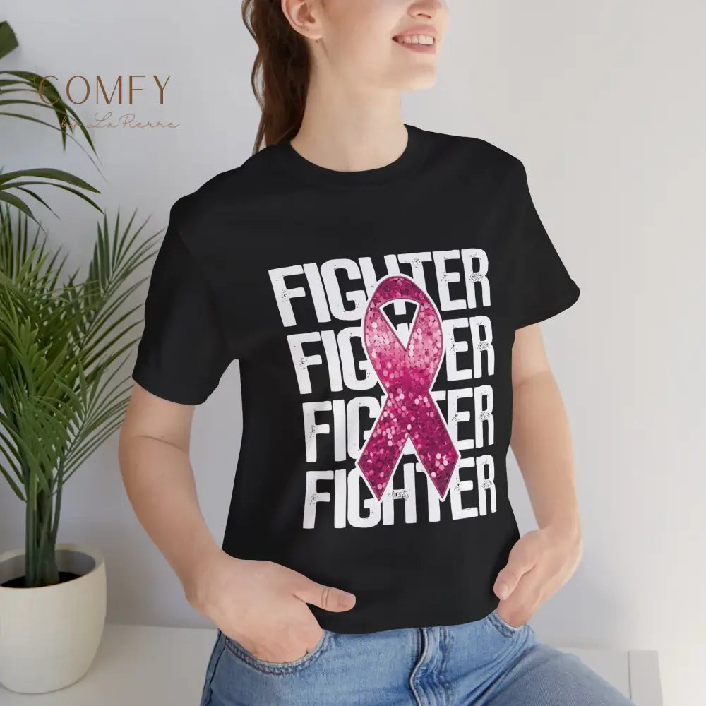 Fighter Breast Cancer Awareness Shirt • Pink Ribbon Support Tee • Soft Unisex Jersey T-Shirt (XS–5XL) T-Shirt