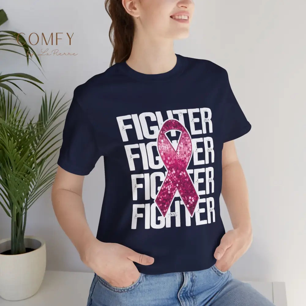 Fighter Breast Cancer Awareness Shirt • Pink Ribbon Support Tee • Soft Unisex Jersey T-Shirt (XS–5XL) T-Shirt