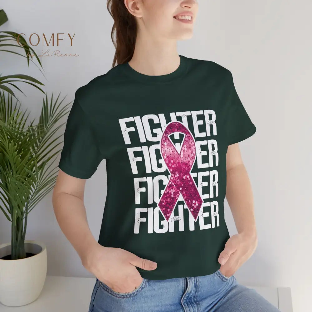 Fighter Breast Cancer Awareness Shirt • Pink Ribbon Support Tee • Soft Unisex Jersey T-Shirt (XS–5XL) T-Shirt