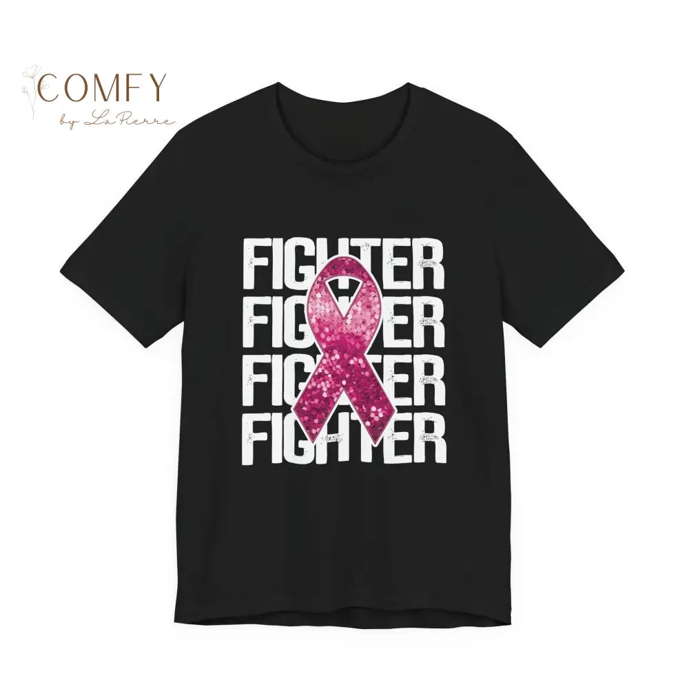 Fighter Breast Cancer Awareness Shirt • Pink Ribbon Support Tee • Soft Unisex Jersey T-Shirt (XS–5XL) Black / XS T-Shirt