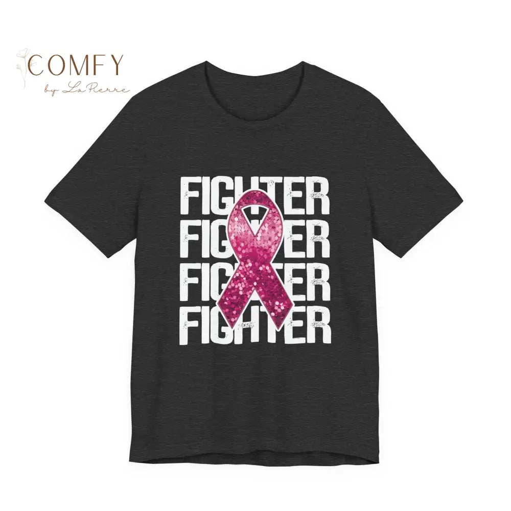Fighter Breast Cancer Awareness Shirt • Pink Ribbon Support Tee • Soft Unisex Jersey T-Shirt (XS–5XL) Dark Grey Heather