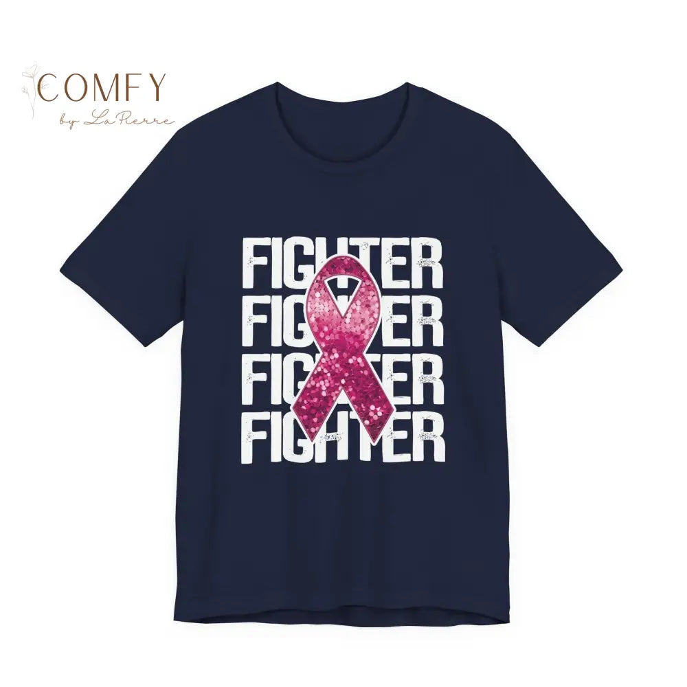 Fighter Breast Cancer Awareness Shirt • Pink Ribbon Support Tee • Soft Unisex Jersey T-Shirt (XS–5XL) Navy / S T-Shirt