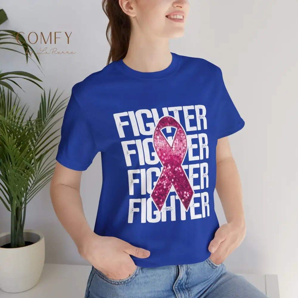 Fighter Breast Cancer Awareness Shirt • Pink Ribbon Support Tee • Soft Unisex Jersey T-Shirt (XS–5XL) True Royal / S