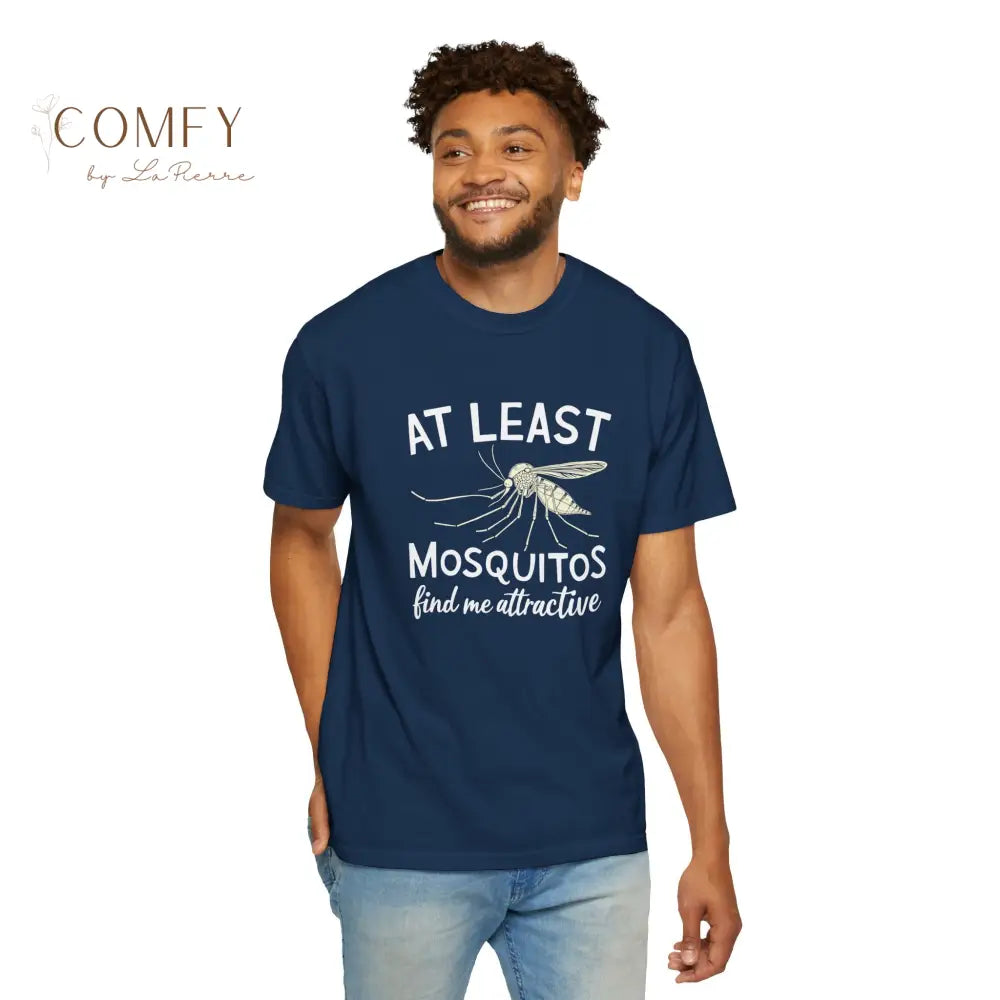 Funny Shirt ’At Least The Mosquitos Find Me Attractive’ - Unisex Garment-Dyed T-shirt (S-4XL) Navy / S T-Shirt