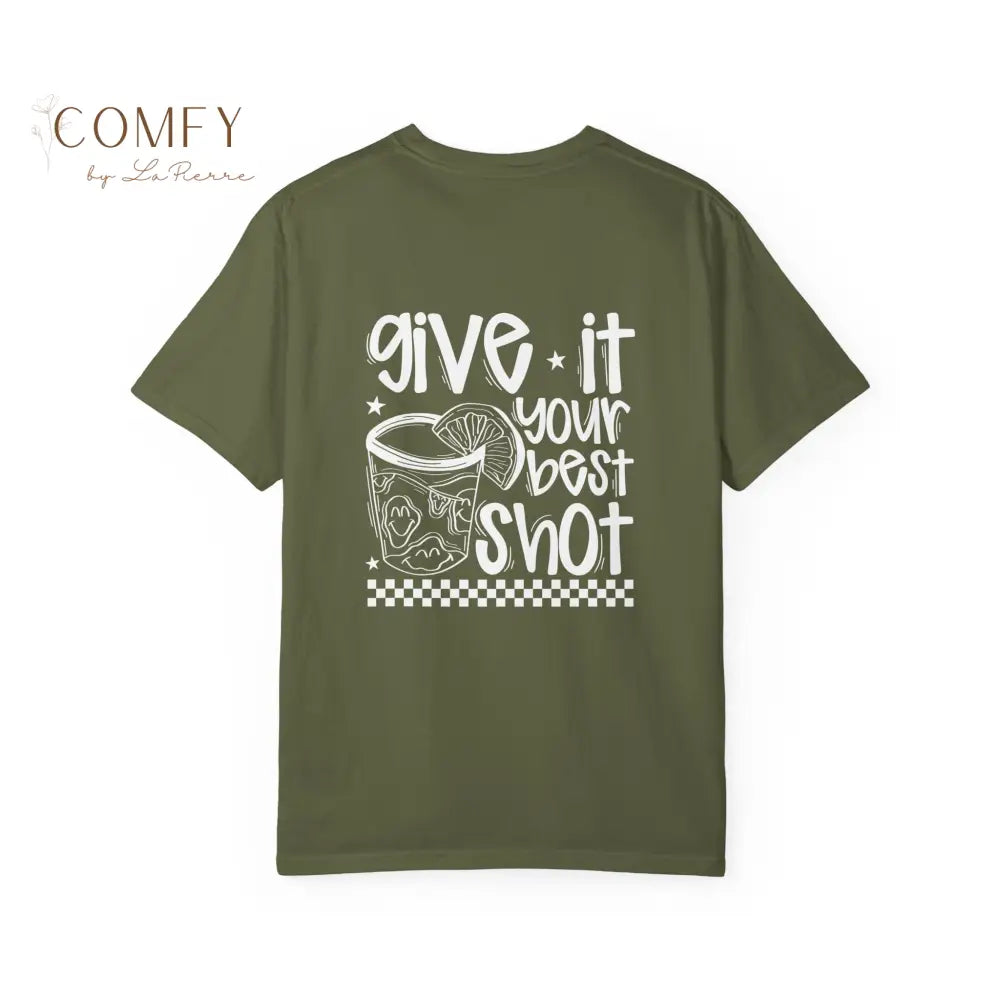 Give It Your Best Shot Shirt • Funny Drinking Tee • Alcohol Humor Two-Sided Graphic Shirt • Party Bar Tee • Unisex