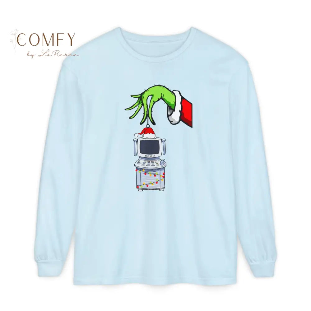 Green Furry Hand Holding Ultrasound Shirt • Funny Pregnancy Reveal Long Sleeve Tee • Sonogram Technician Humor Shirt