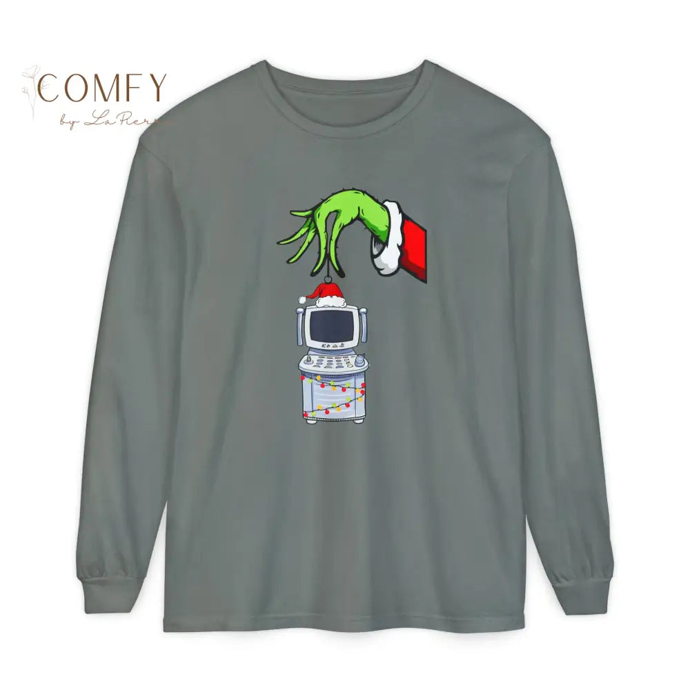 Green Furry Hand Holding Ultrasound Shirt • Funny Pregnancy Reveal Long Sleeve Tee • Sonogram Technician Humor Shirt