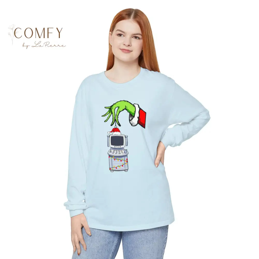 Green Furry Hand Holding Ultrasound Shirt • Funny Pregnancy Reveal Long Sleeve Tee • Sonogram Technician Humor Shirt