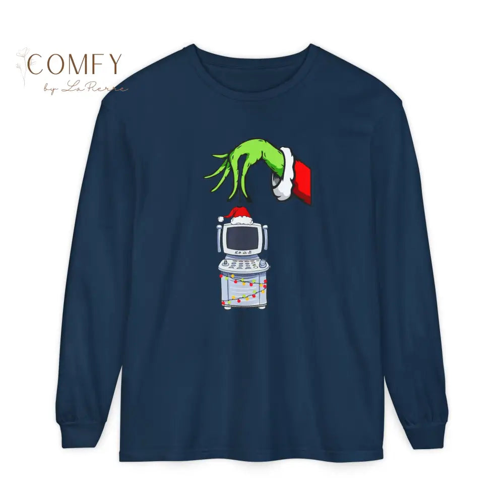 Green Furry Hand Holding Ultrasound Shirt • Funny Pregnancy Reveal Long Sleeve Tee • Sonogram Technician Humor Shirt