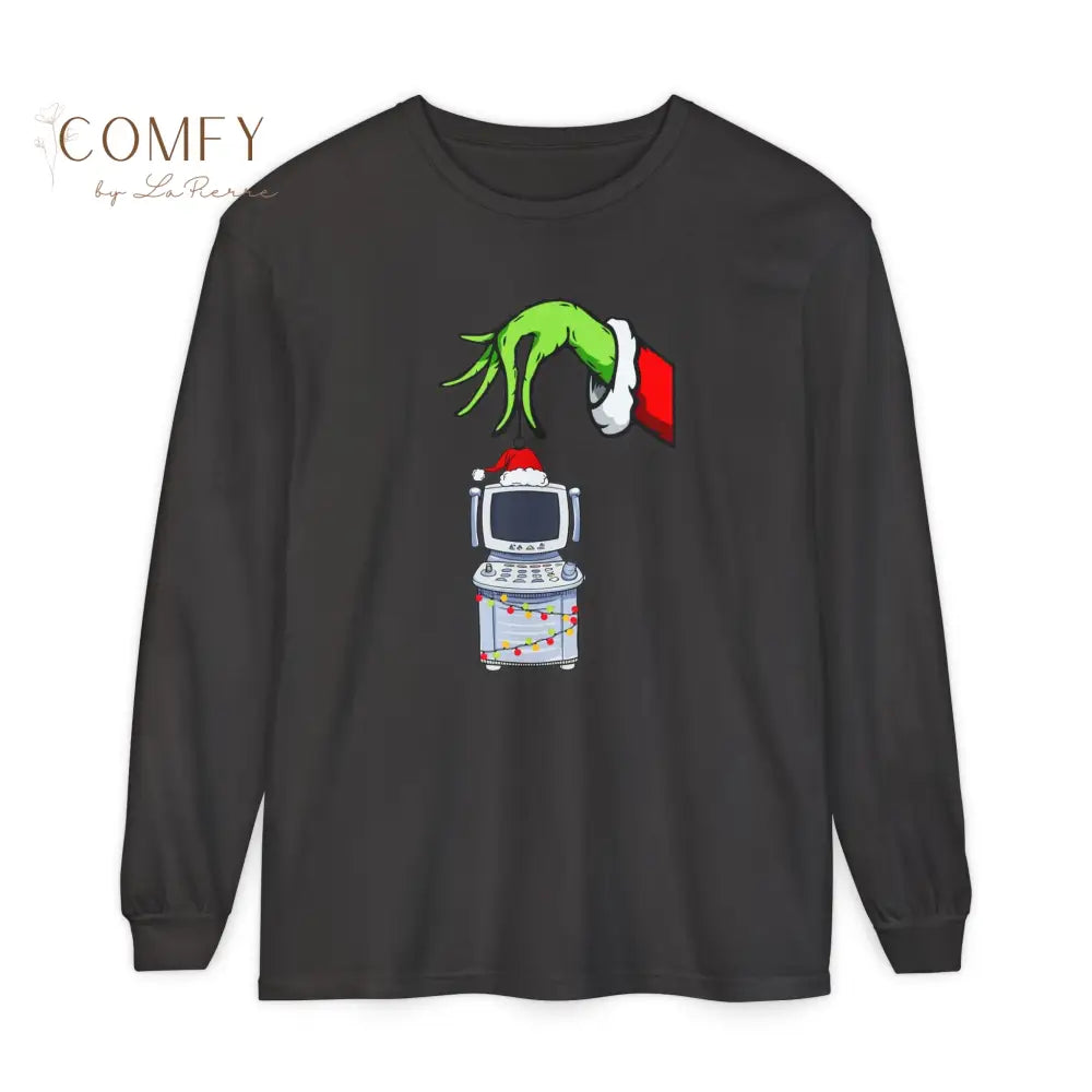 Green Furry Hand Holding Ultrasound Shirt • Funny Pregnancy Reveal Long Sleeve Tee • Sonogram Technician Humor Shirt