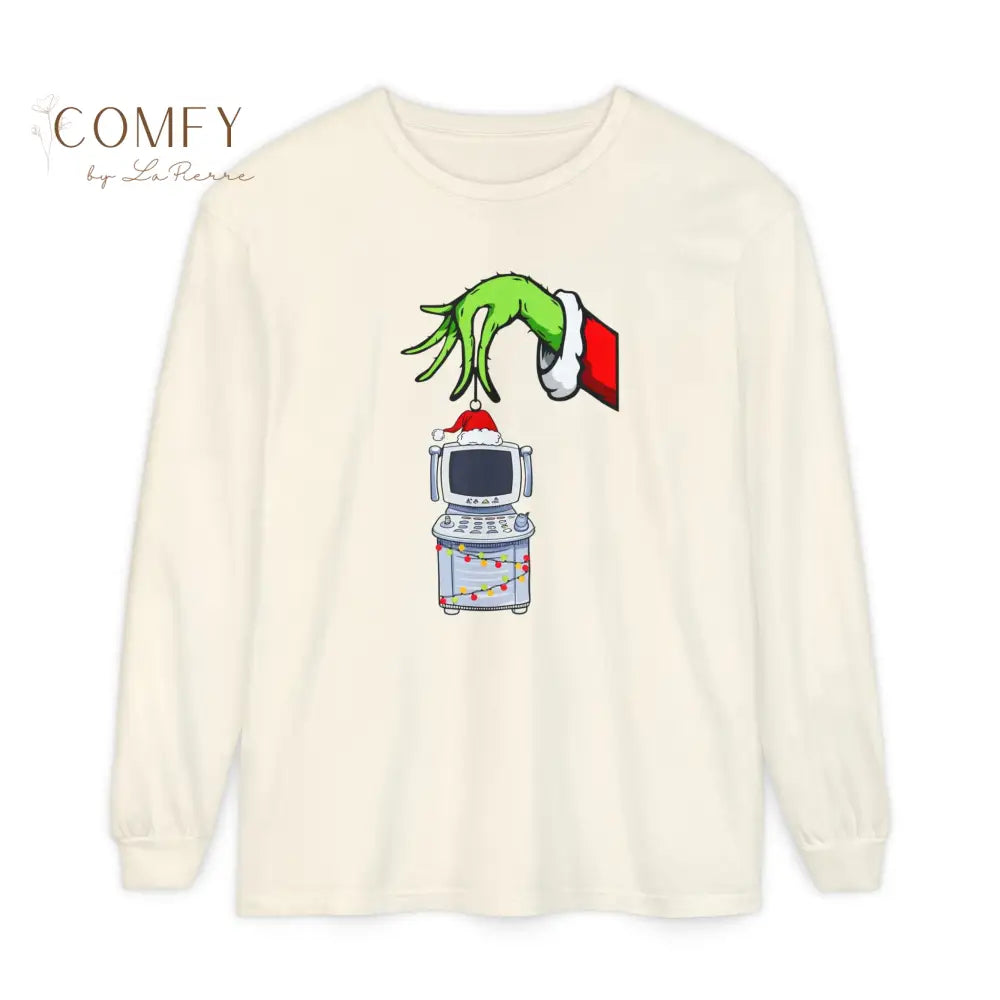 Green Furry Hand Holding Ultrasound Shirt • Funny Pregnancy Reveal Long Sleeve Tee • Sonogram Technician Humor Shirt