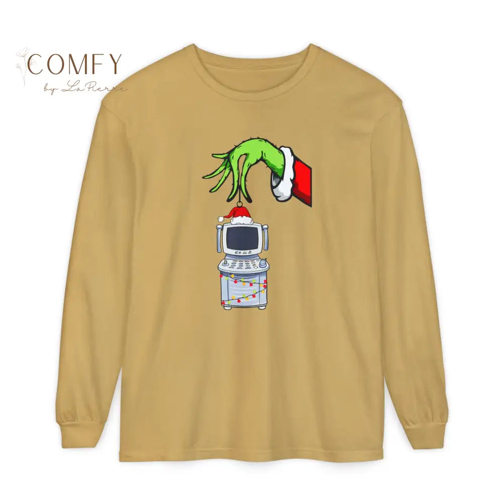 Green Furry Hand Holding Ultrasound Shirt • Funny Pregnancy Reveal Long Sleeve Tee • Sonogram Technician Humor Shirt