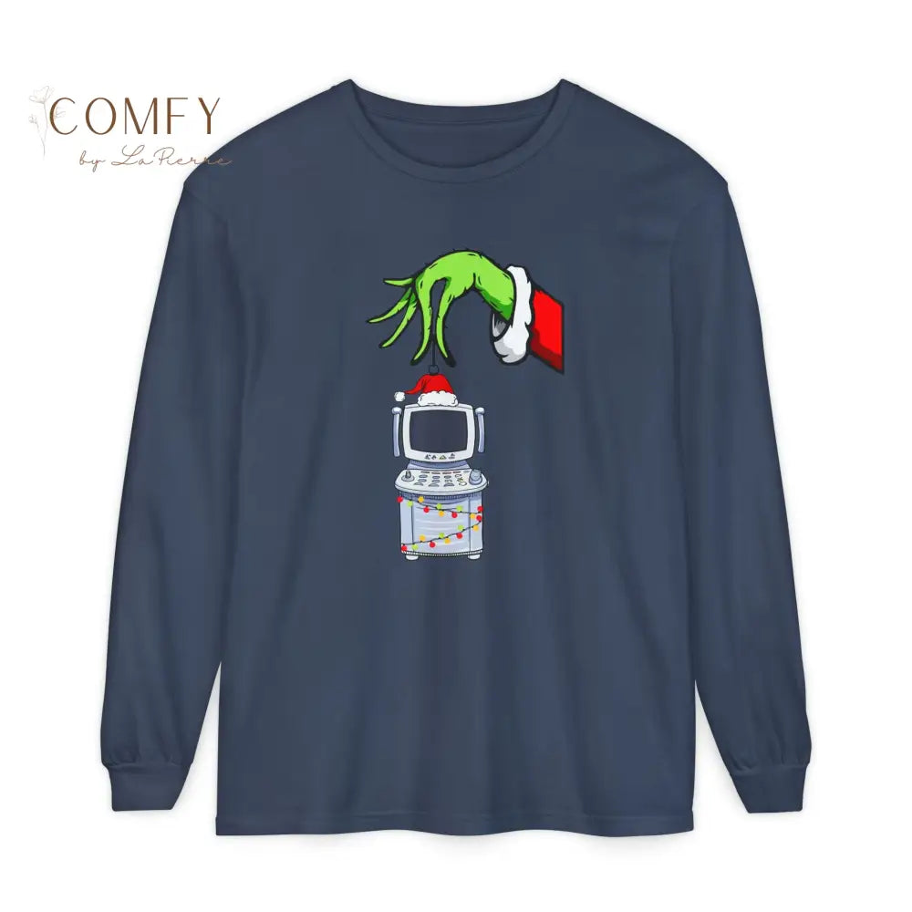 Green Furry Hand Holding Ultrasound Shirt • Funny Pregnancy Reveal Long Sleeve Tee • Sonogram Technician Humor Shirt