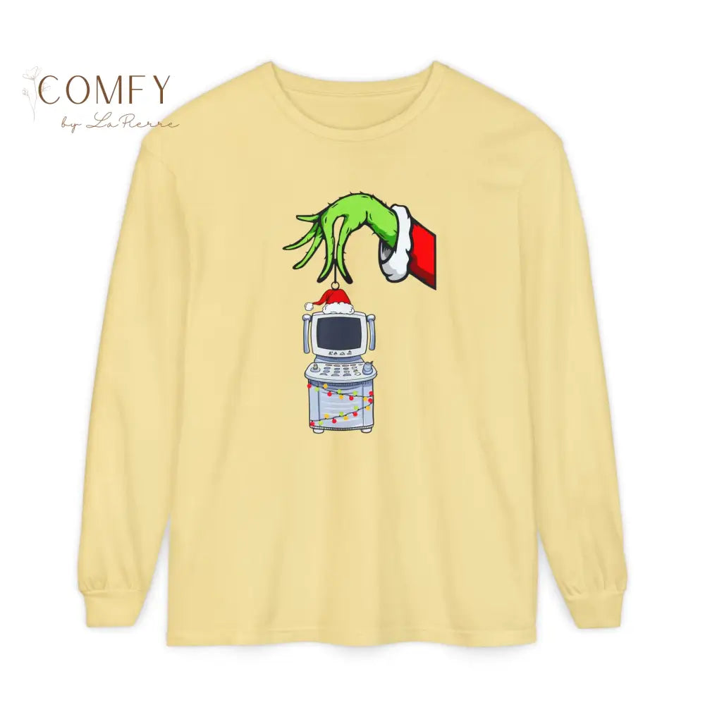 Green Furry Hand Holding Ultrasound Shirt • Funny Pregnancy Reveal Long Sleeve Tee • Sonogram Technician Humor Shirt