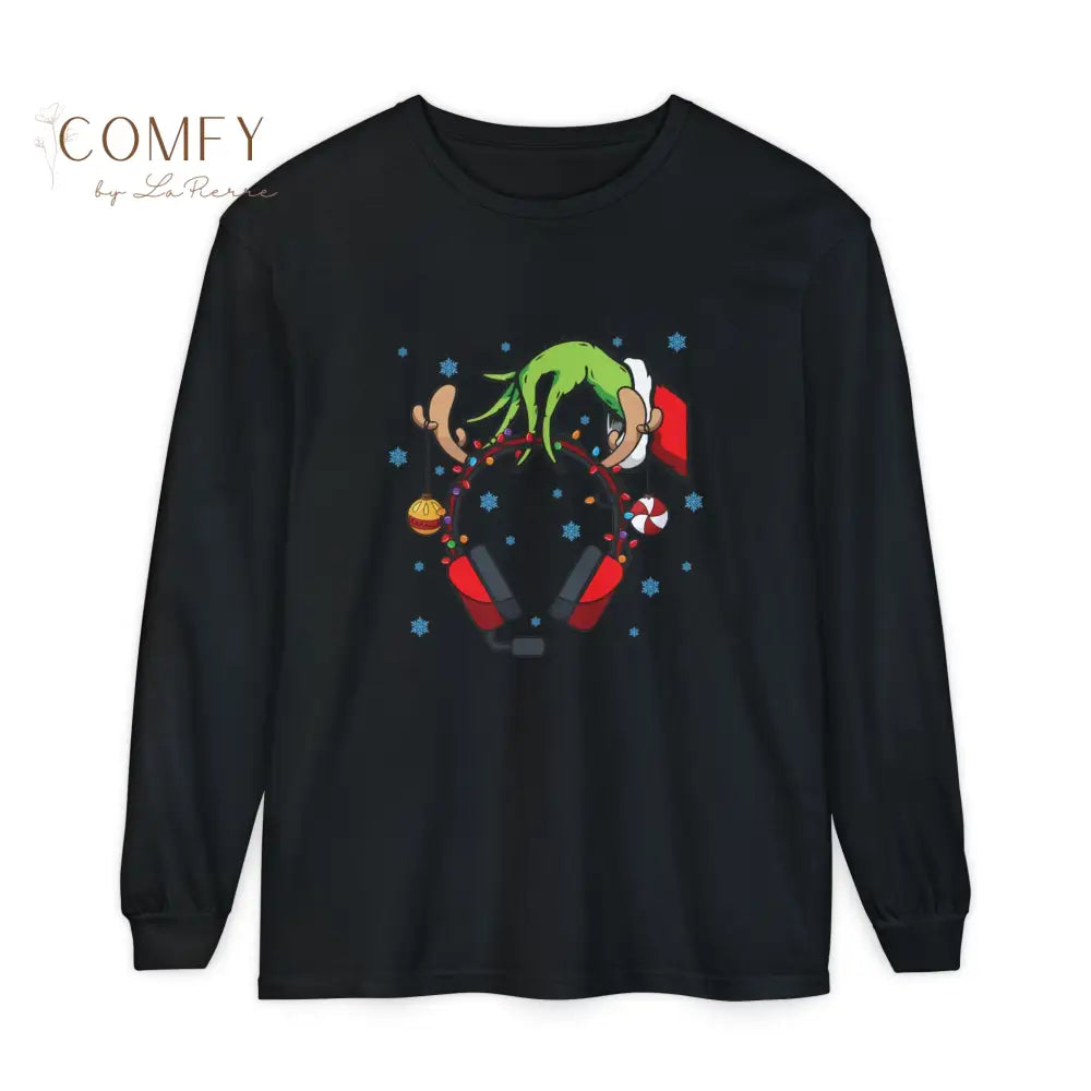Grinch Hand Holding Head Phones - Unisex Long Sleeve T-Shirt (S-3XL) Long-sleeve
