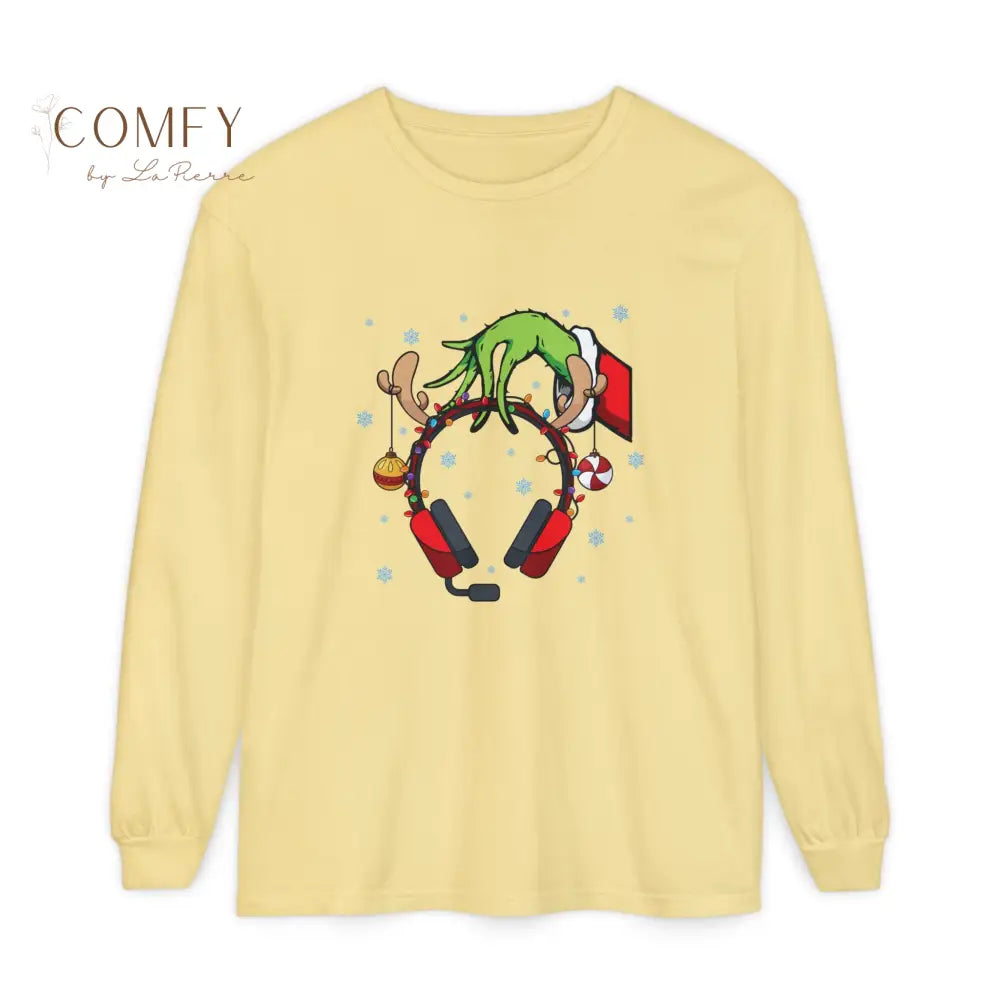 Grinch Hand Holding Head Phones - Unisex Long Sleeve T-Shirt (S-3XL) Long-sleeve