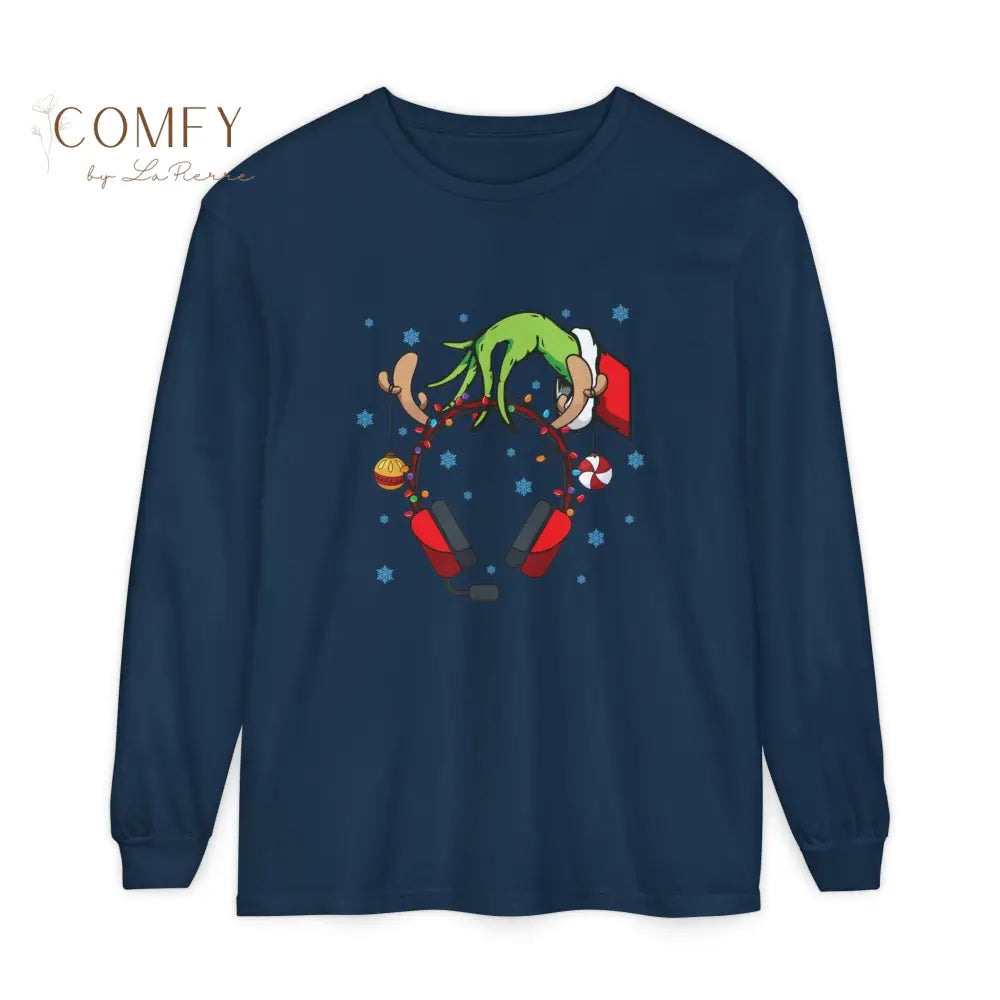 Grinch Hand Holding Head Phones - Unisex Long Sleeve T-Shirt (S-3XL) Long-sleeve