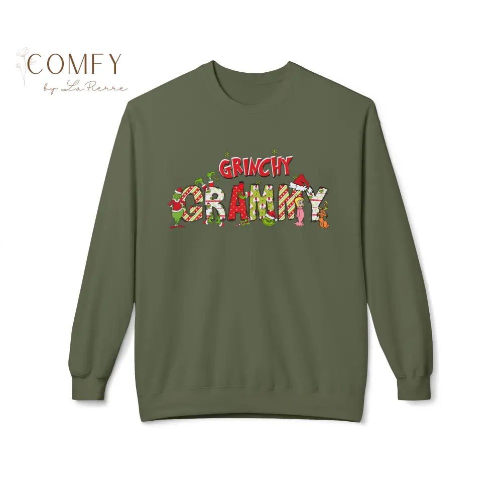 Grinchy Grammy Christmas - Unisex Softstyle Crewneck Sweatshirt (S-4XL) Military Green / S Sweatshirt