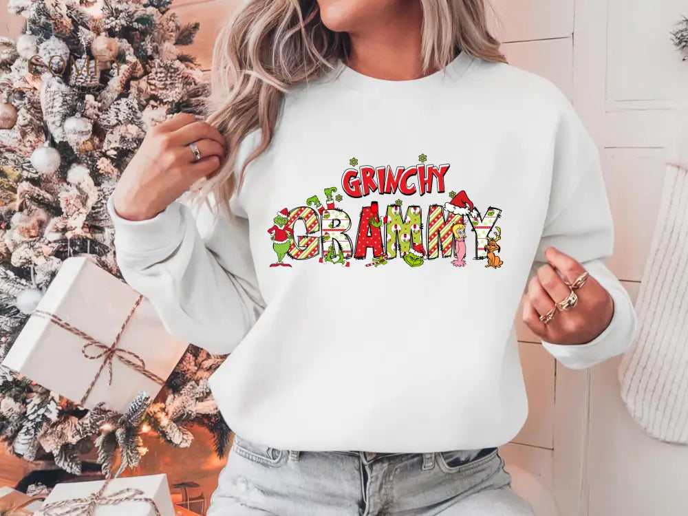 Grinchy Grammy Christmas - Unisex Softstyle Crewneck Sweatshirt (S-4XL) White / S Sweatshirt