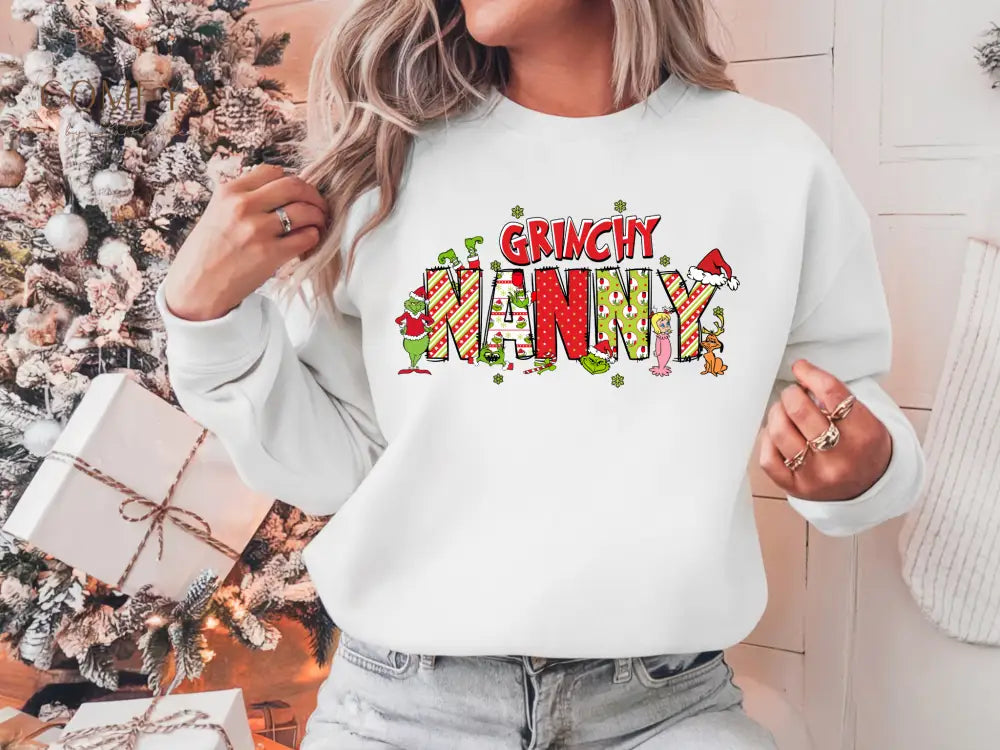 Grouchy Green Nanny Christmas Sweatshirt • Funny Holiday Nanny Crewneck • Festive Christmas Pullover for Caregivers