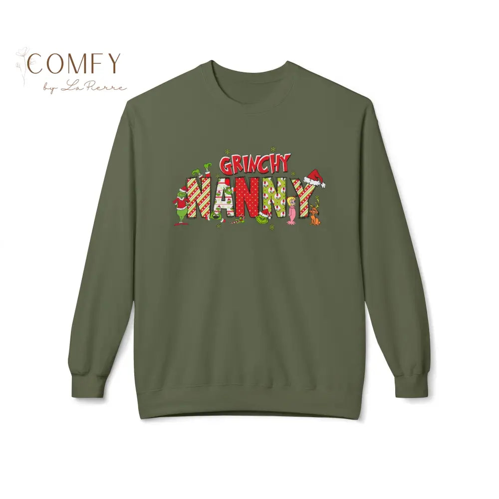 Grouchy Green Nanny Christmas Sweatshirt • Funny Holiday Nanny Crewneck • Festive Christmas Pullover for Caregivers