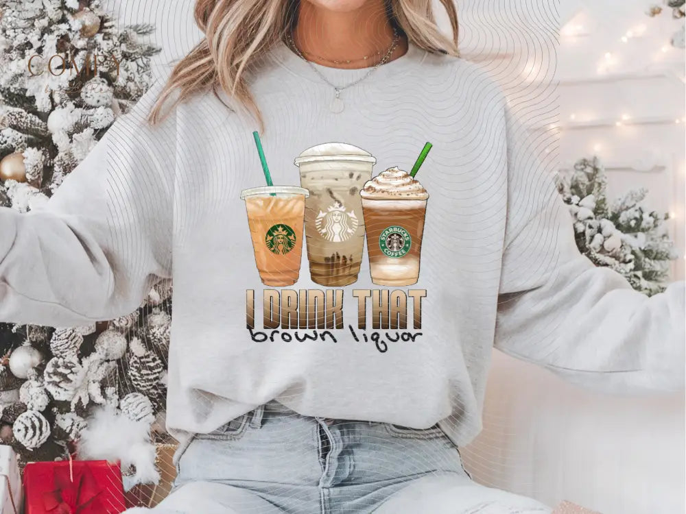 “I Drink That Brown Liquor” Father Figure Sweatshirt • Funny Coffee Dad Crewneck • Unisex Fleece Sweater (S–3XL)