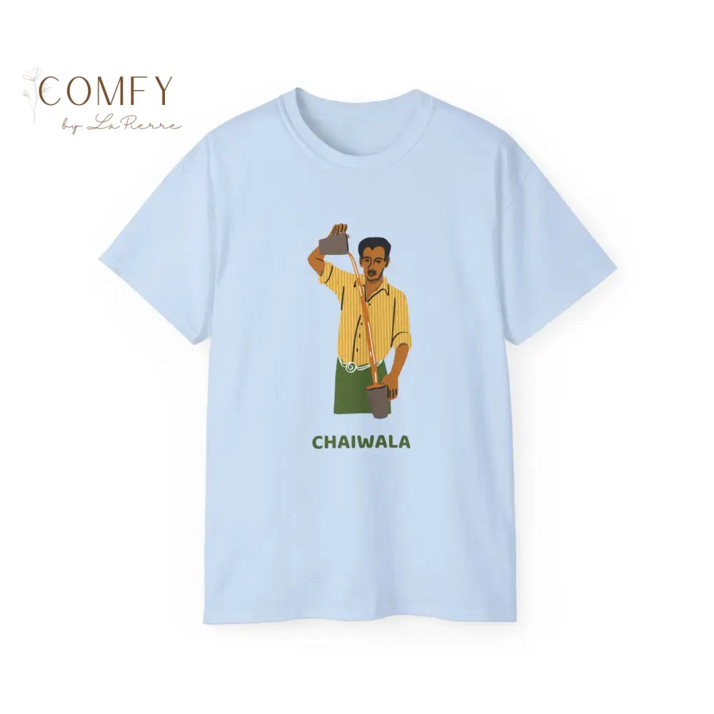 Indian chaiwala chai server street food India shirt Unisex Ultra Cotton Tee (S-5XL) Light Blue / S T-Shirt