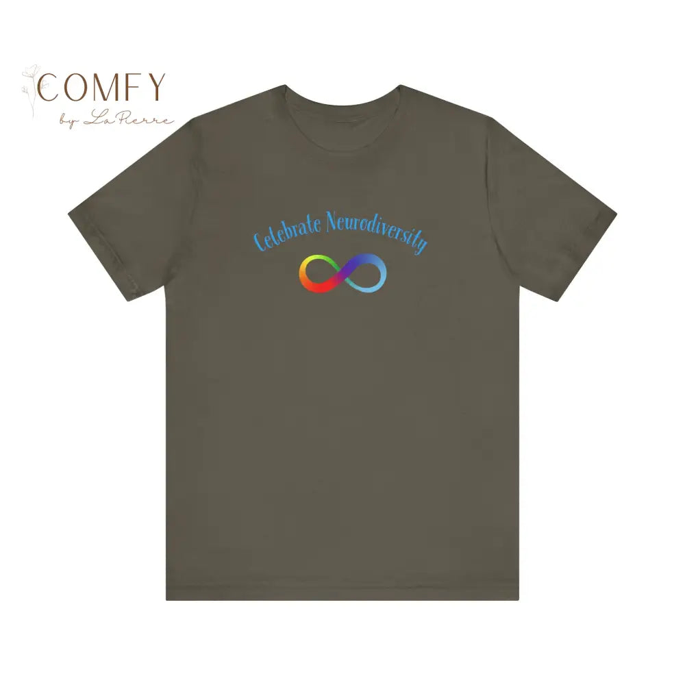 Infinity Rainbow Celebrate Neurodiversity Autism Awareness Unisex Jersey Short Sleeve Tee Army / XS T-Shirt