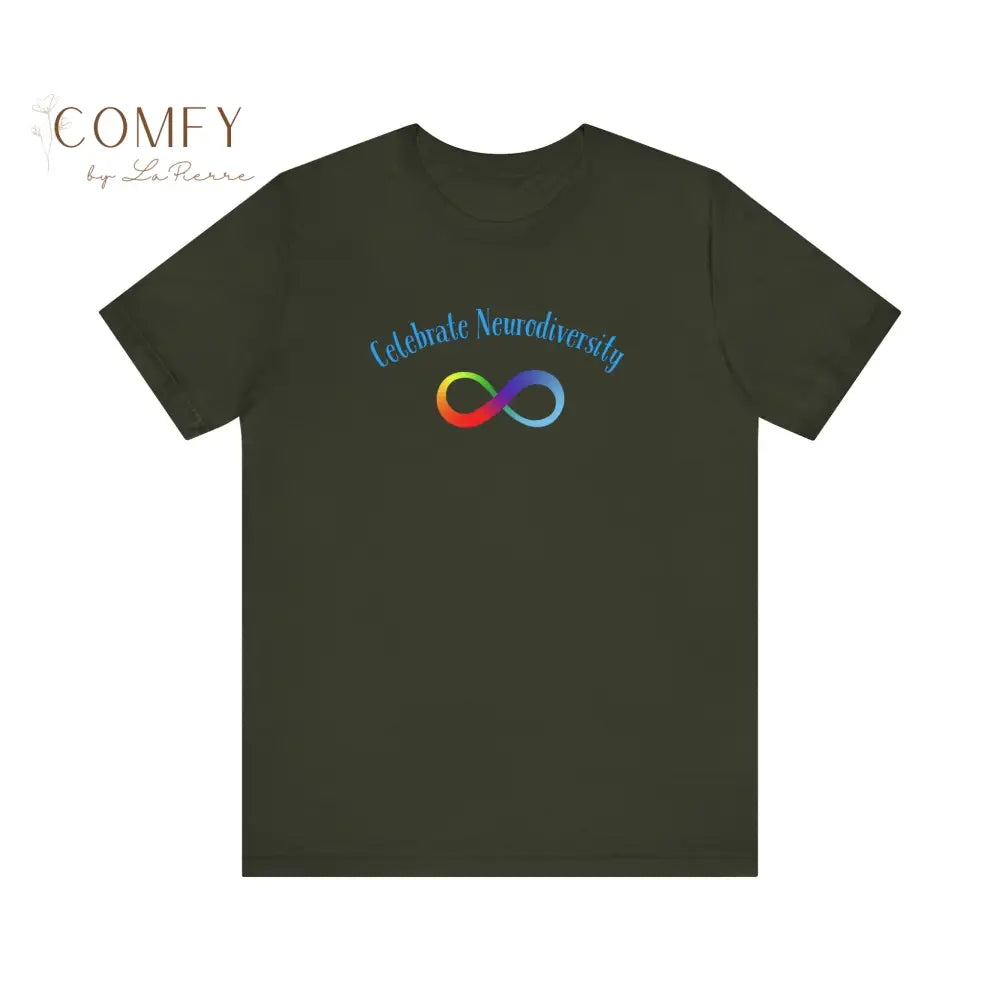 Infinity Rainbow Celebrate Neurodiversity Autism Awareness Unisex Jersey Short Sleeve Tee Dark Olive / XS T-Shirt
