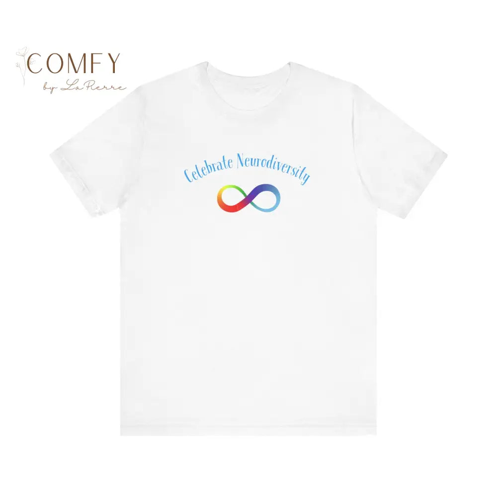 Infinity Rainbow Celebrate Neurodiversity Autism Awareness Unisex Jersey Short Sleeve Tee White / XS T-Shirt