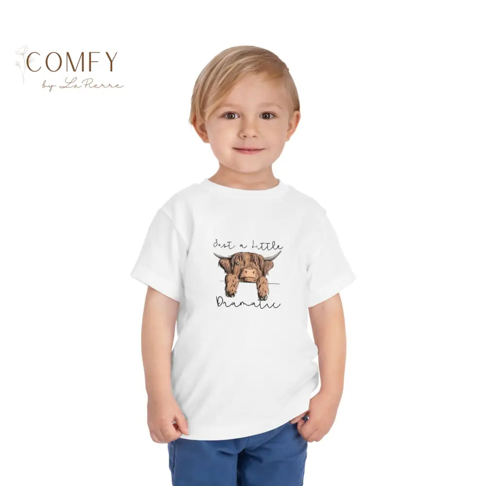 Just a Little Dramatic Highland Cow Toddler Shirt • Cute Funny Cow Kids Tee • Farm Animal Graphic T-Shirt • Soft