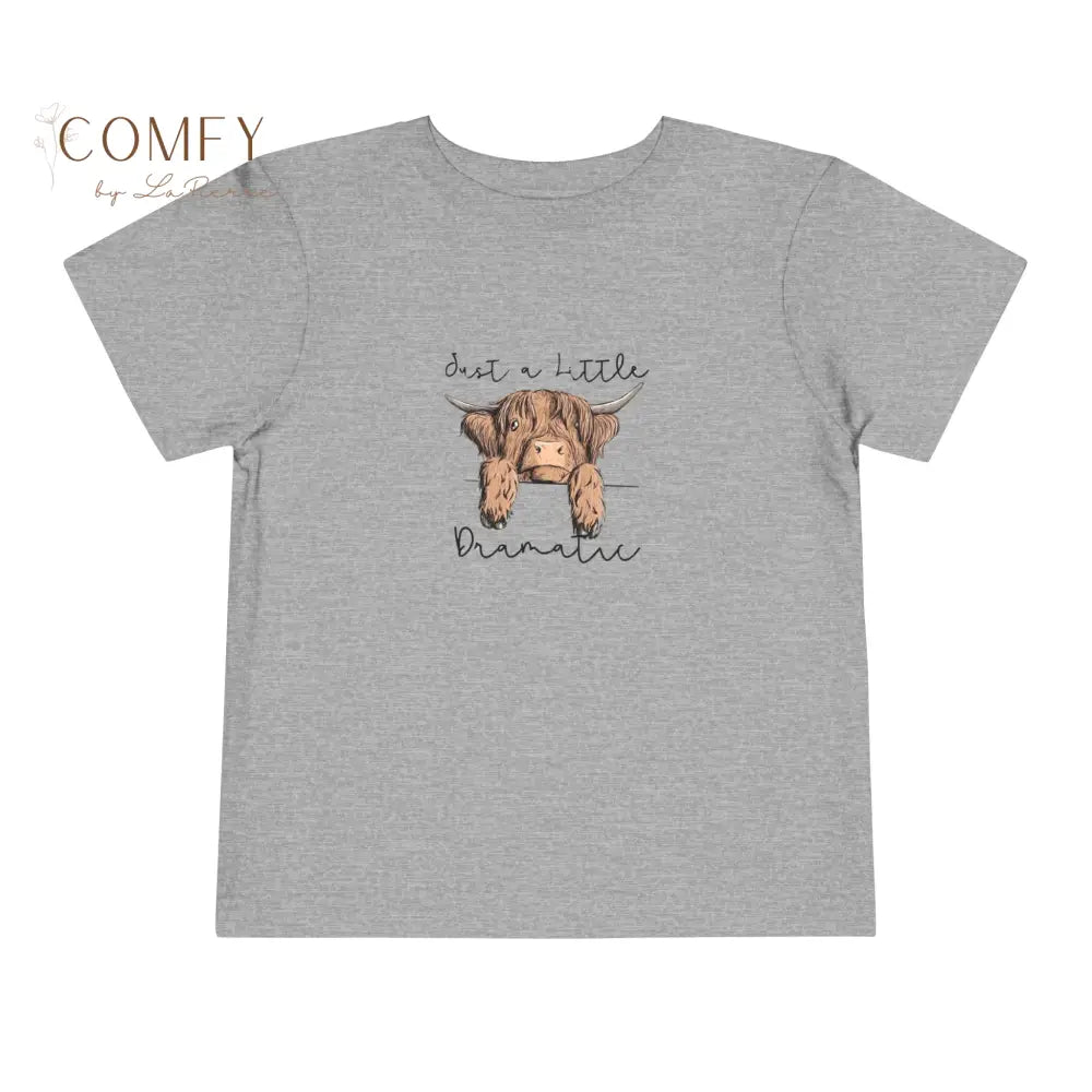 Just a Little Dramatic Highland Cow Toddler Shirt • Cute Funny Cow Kids Tee • Farm Animal Graphic T-Shirt • Soft