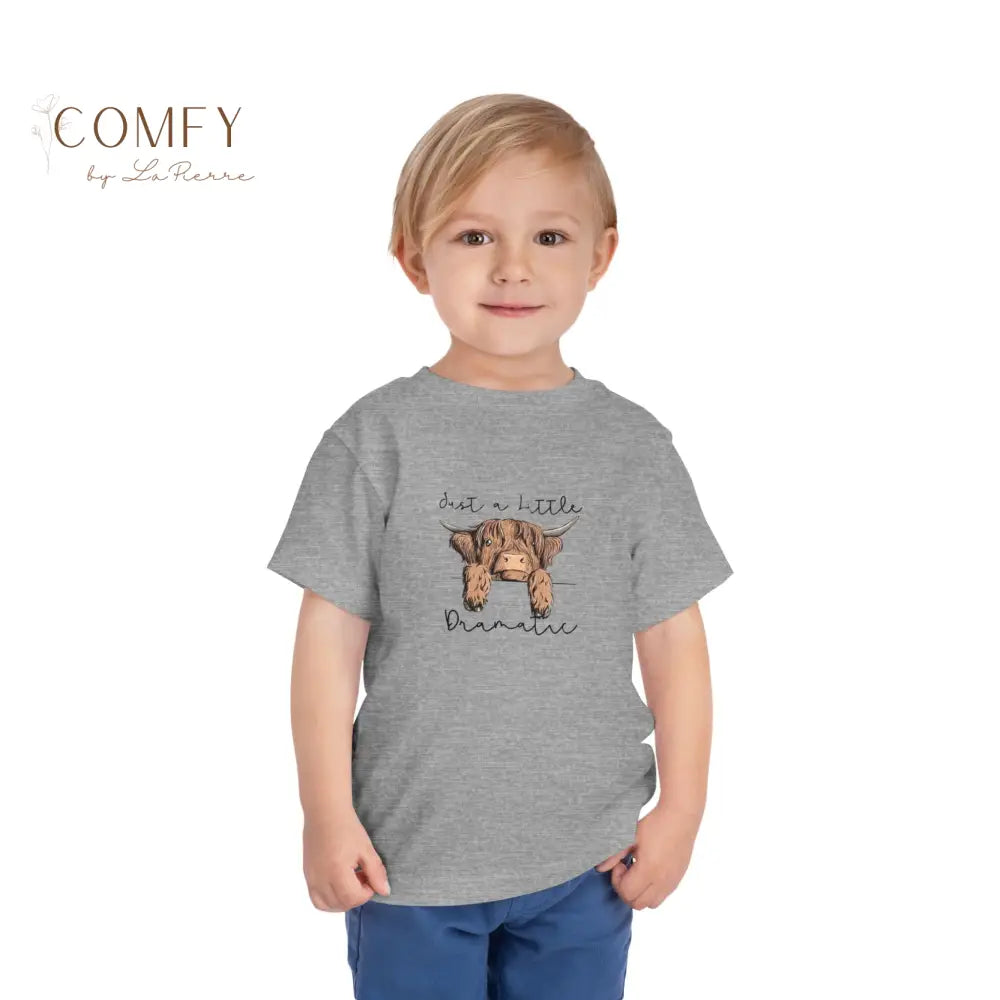 Just a Little Dramatic Highland Cow Toddler Shirt • Cute Funny Cow Kids Tee • Farm Animal Graphic T-Shirt • Soft