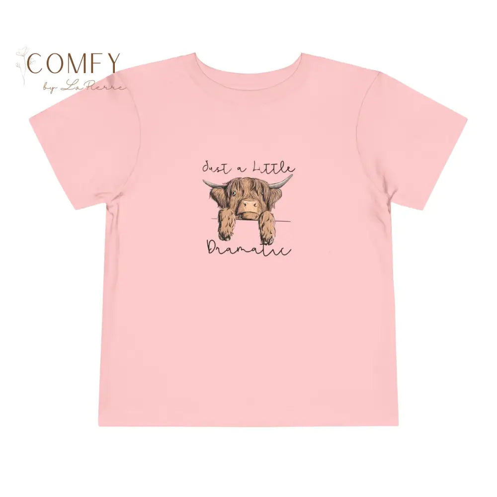Just a Little Dramatic Highland Cow Toddler Shirt • Cute Funny Cow Kids Tee • Farm Animal Graphic T-Shirt • Soft