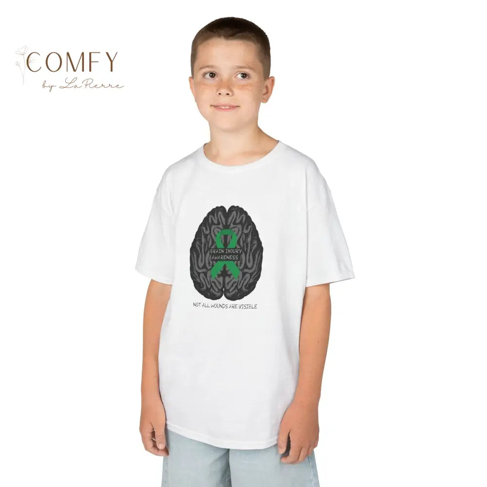 Kids Brain Injury Awareness Shirt • “Not All Wounds Are Visible” TBI Support Tee • Children’s Heavy Cotton™ T-Shirt