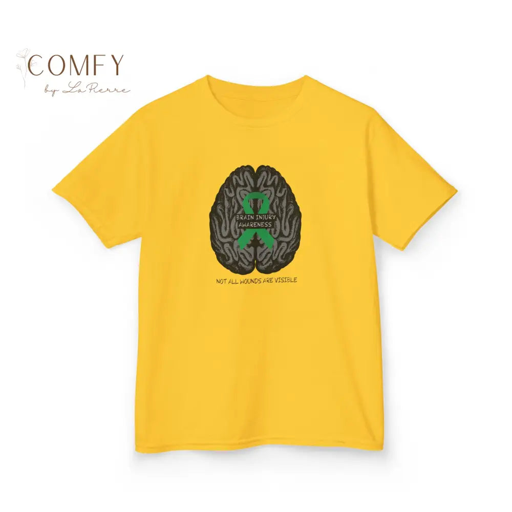 Kids Brain Injury Awareness Shirt • “Not All Wounds Are Visible” TBI Support Tee • Children’s Heavy Cotton™ T-Shirt XS