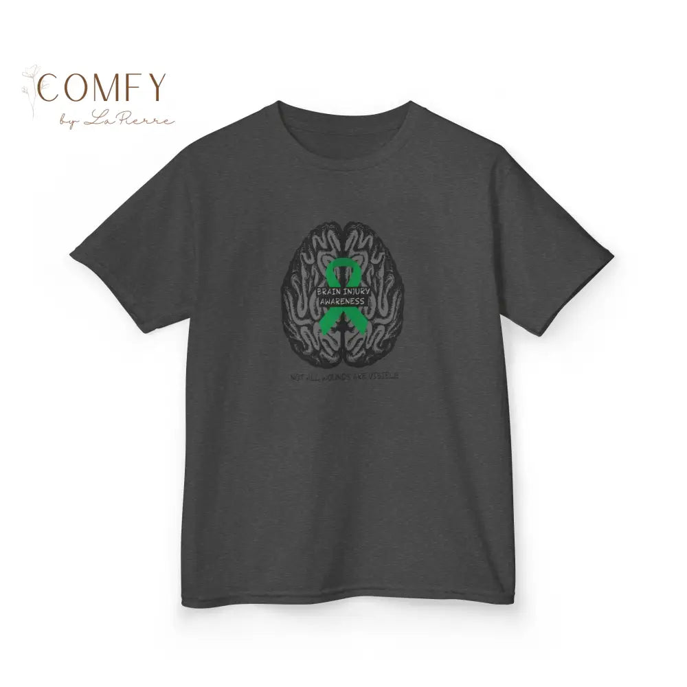 Kids Brain Injury Awareness Shirt • “Not All Wounds Are Visible” TBI Support Tee • Children’s Heavy Cotton™ T-Shirt XS