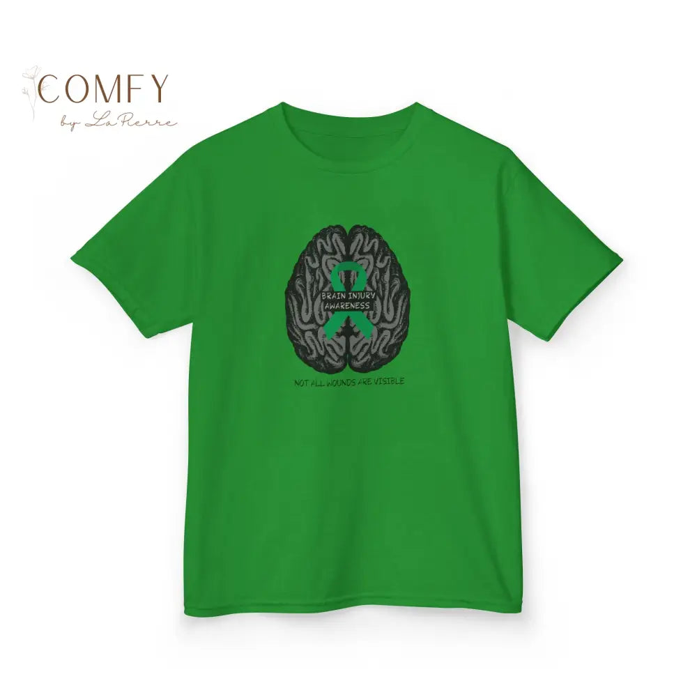 Kids Brain Injury Awareness Shirt • “Not All Wounds Are Visible” TBI Support Tee • Children’s Heavy Cotton™ T-Shirt XS