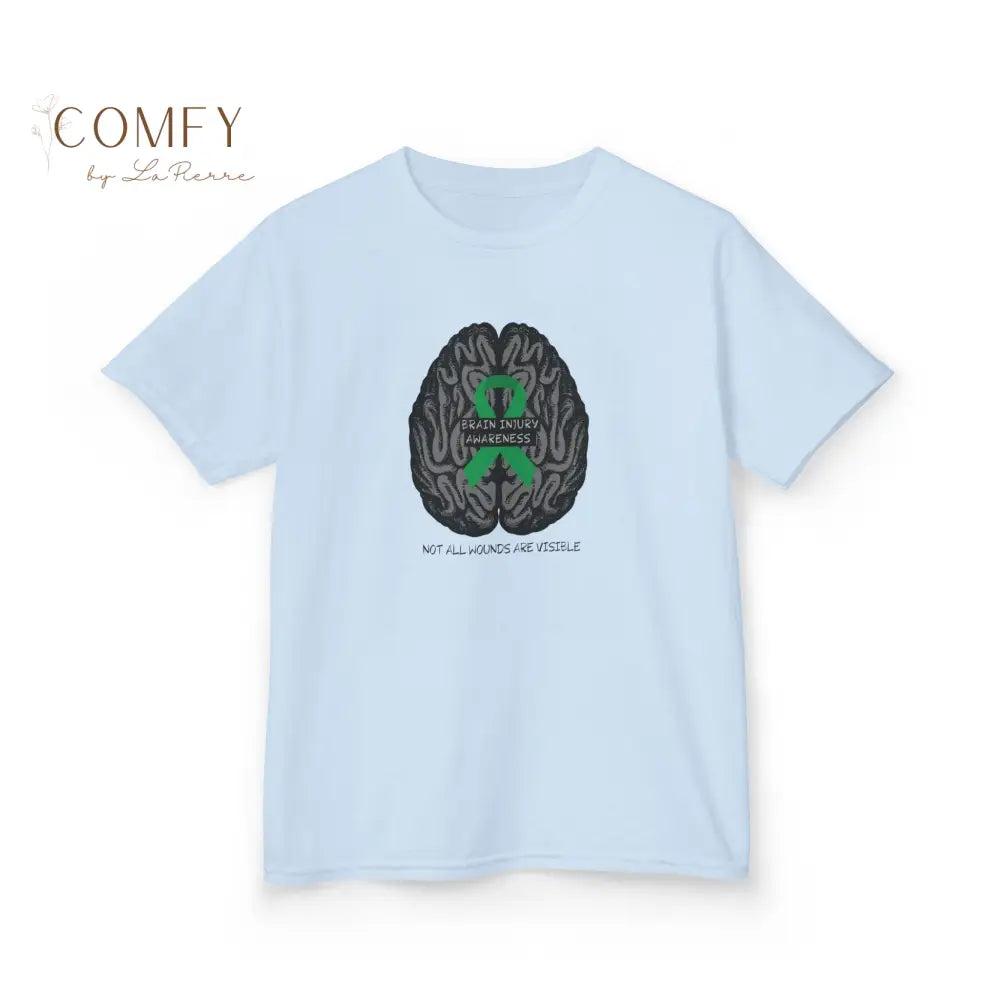 Kids Brain Injury Awareness Shirt • “Not All Wounds Are Visible” TBI Support Tee • Children’s Heavy Cotton™ T-Shirt XS