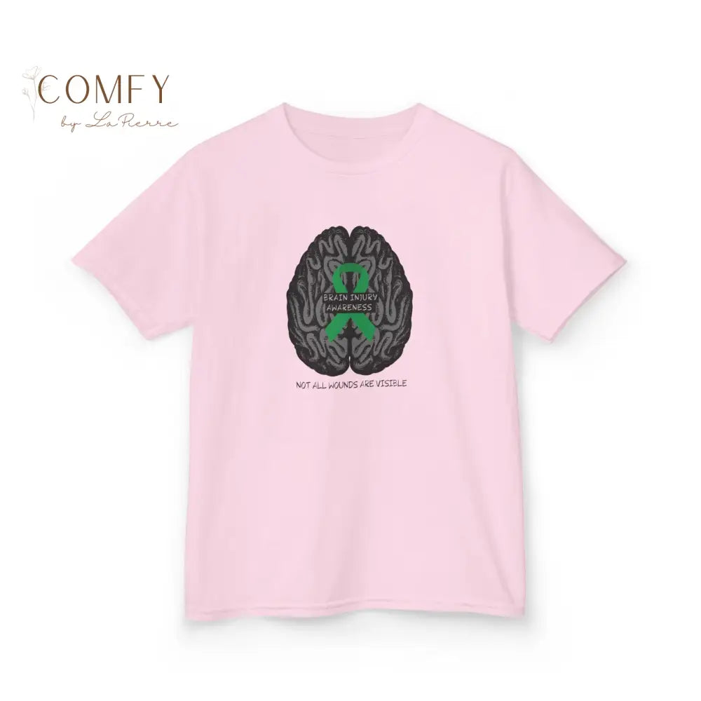 Kids Brain Injury Awareness Shirt • “Not All Wounds Are Visible” TBI Support Tee • Children’s Heavy Cotton™ T-Shirt XS