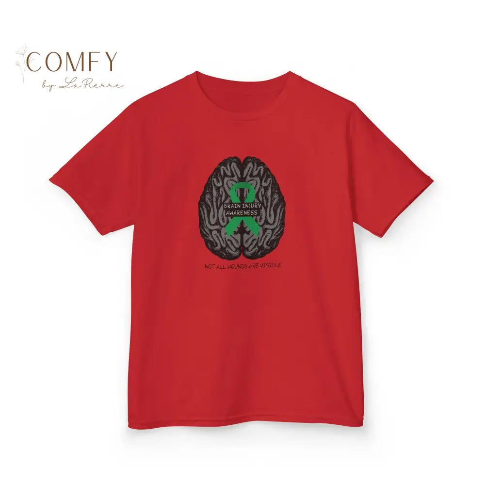 Kids Brain Injury Awareness Shirt • “Not All Wounds Are Visible” TBI Support Tee • Children’s Heavy Cotton™ T-Shirt XS