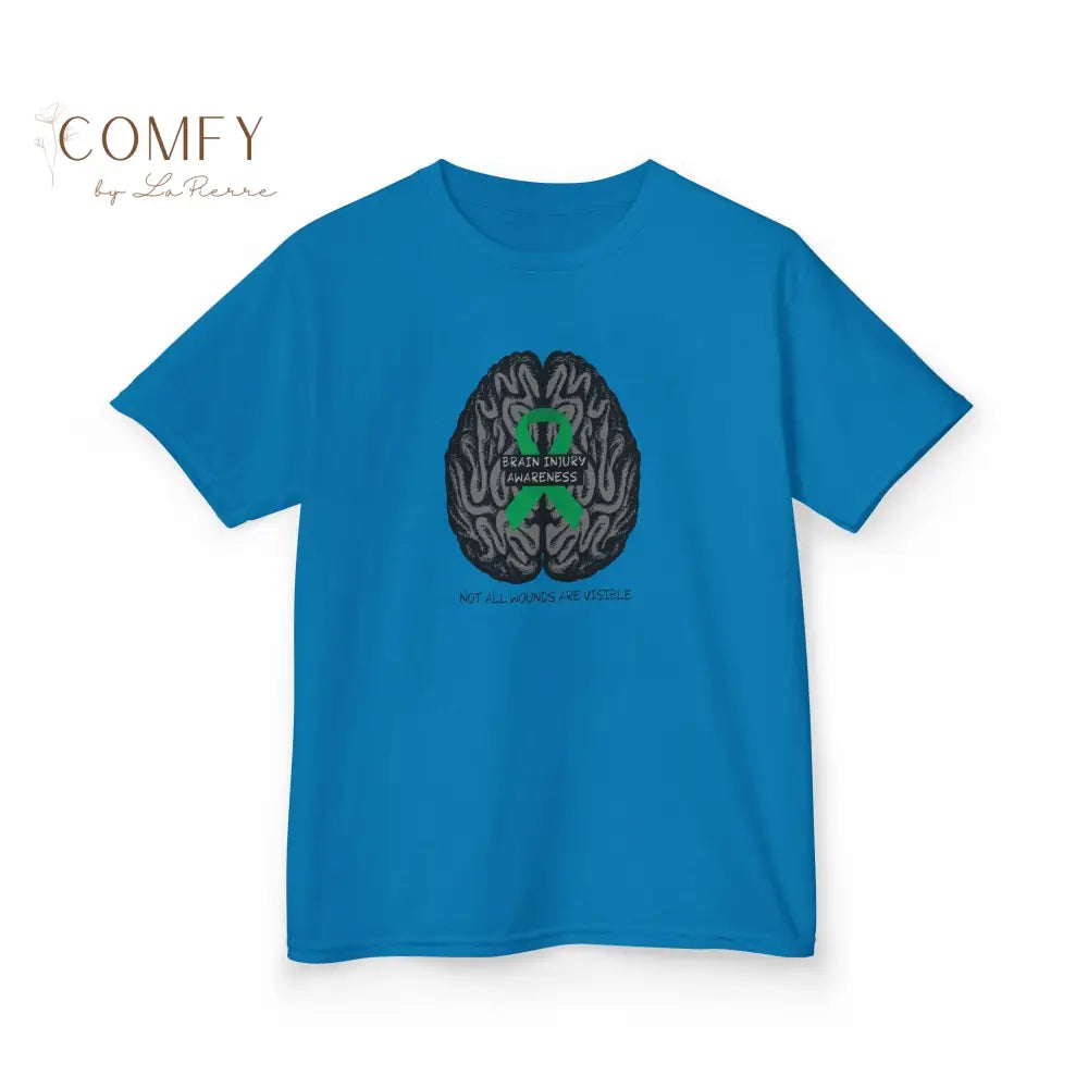 Kids Brain Injury Awareness Shirt • “Not All Wounds Are Visible” TBI Support Tee • Children’s Heavy Cotton™ T-Shirt XS