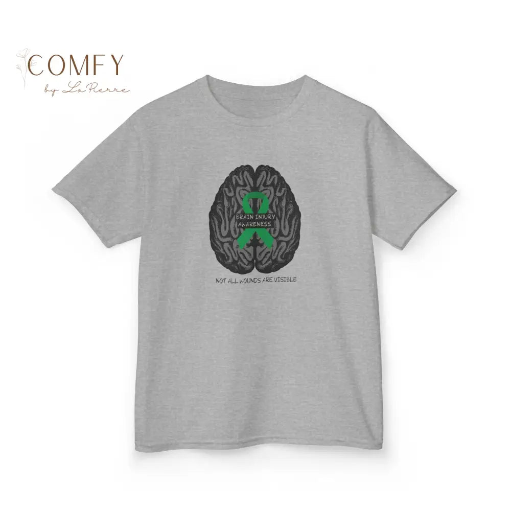 Kids Brain Injury Awareness Shirt • “Not All Wounds Are Visible” TBI Support Tee • Children’s Heavy Cotton™ T-Shirt XS