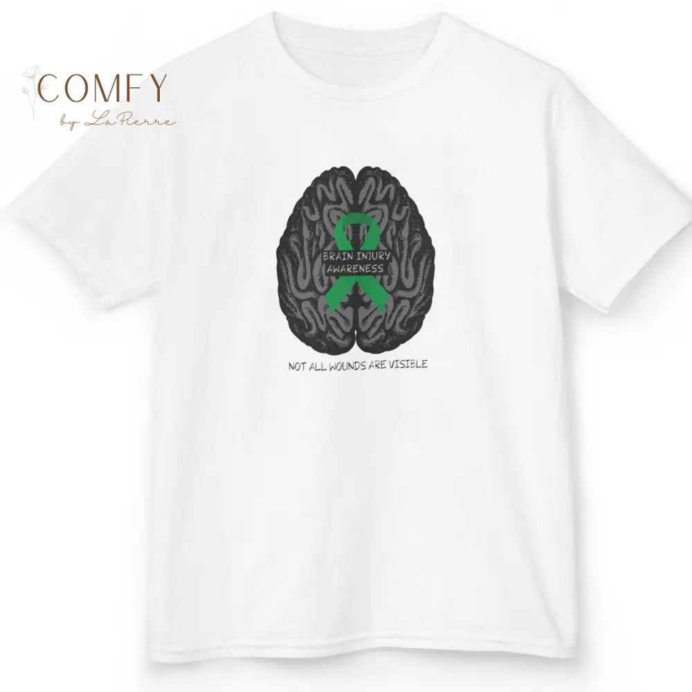 Kids Brain Injury Awareness Shirt • “Not All Wounds Are Visible” TBI Support Tee • Children’s Heavy Cotton™ T-Shirt XS