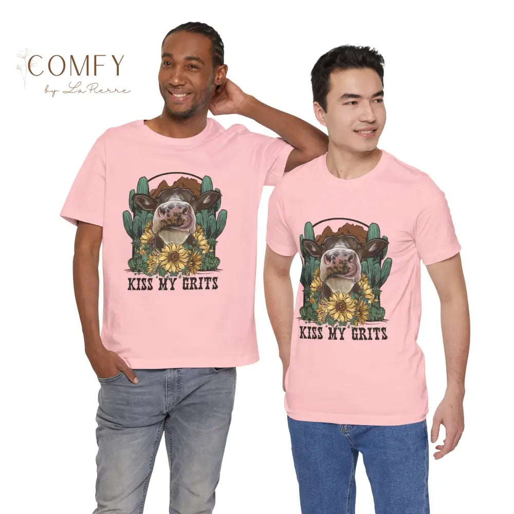 Kiss My Grits Cow Shirt • Funny Farm Shirt • Country Western Graphic Tee • Ranch Life Cow Shirt • Cute Cow T-Shirt