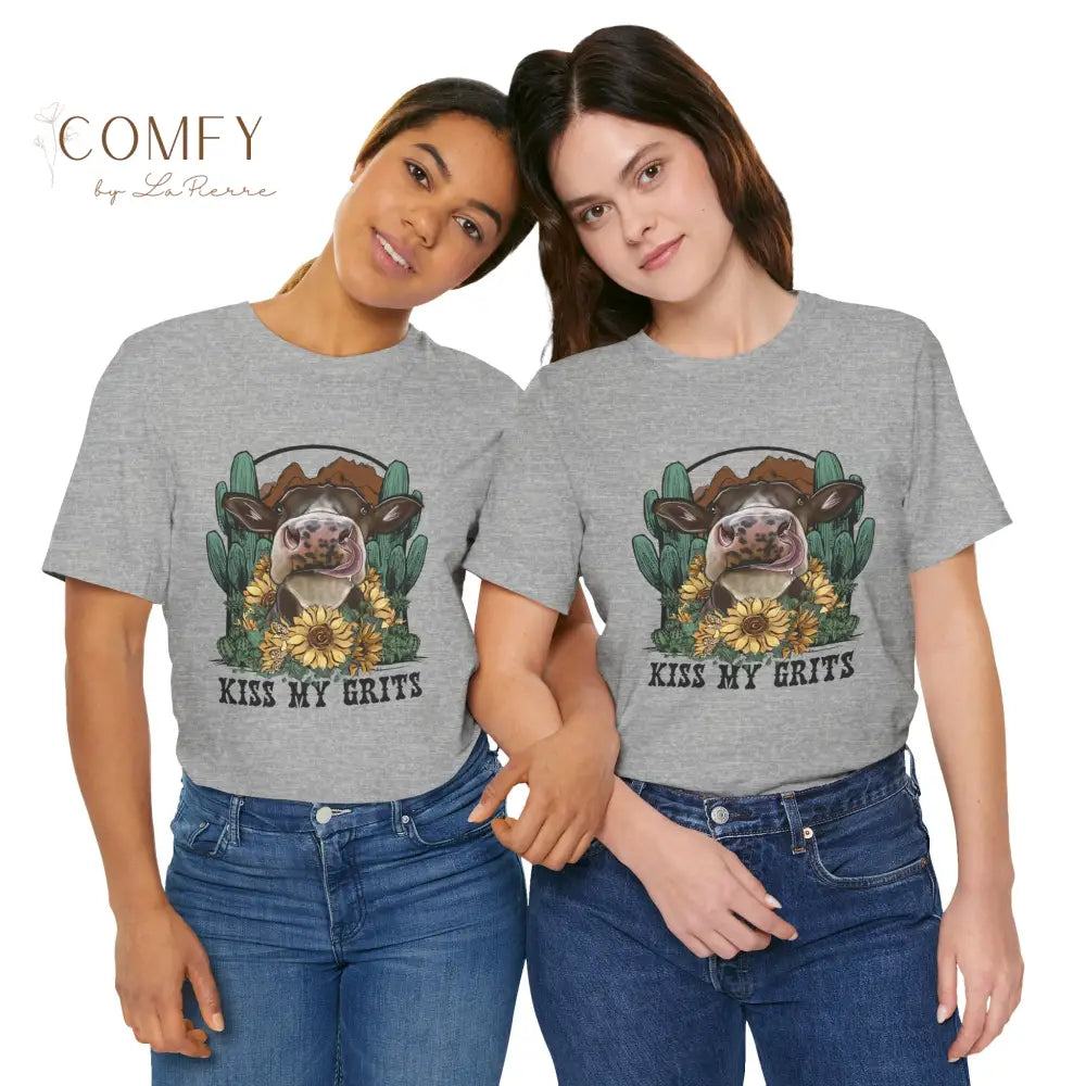 Kiss My Grits Cow Shirt • Funny Farm Shirt • Country Western Graphic Tee • Ranch Life Cow Shirt • Cute Cow T-Shirt