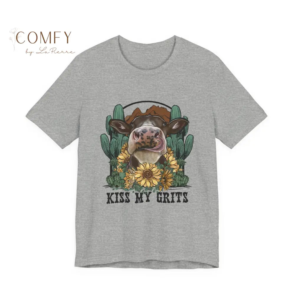 Kiss My Grits Cow Shirt • Funny Farm Shirt • Country Western Graphic Tee • Ranch Life Cow Shirt • Cute Cow T-Shirt